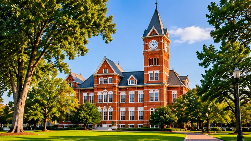 Samford Hall clock tower on the Auburn University campus in Auburn, Alabama