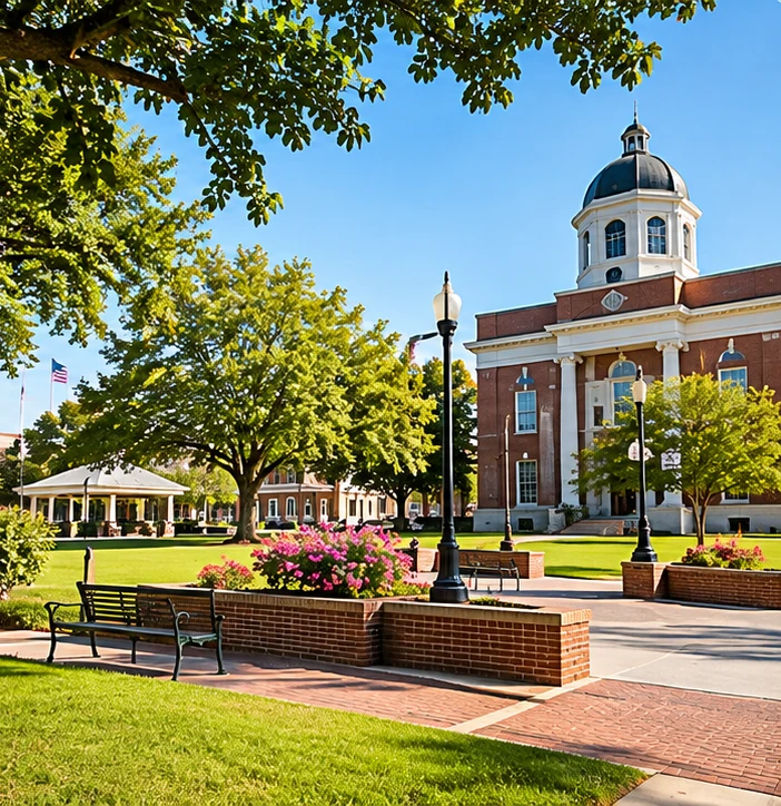 Courthouse square and park in downtown Dothan, Alabama