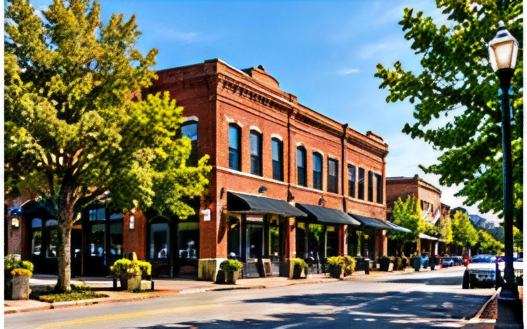 Historic brick storefronts in downtown Fort Smith, Arkansas