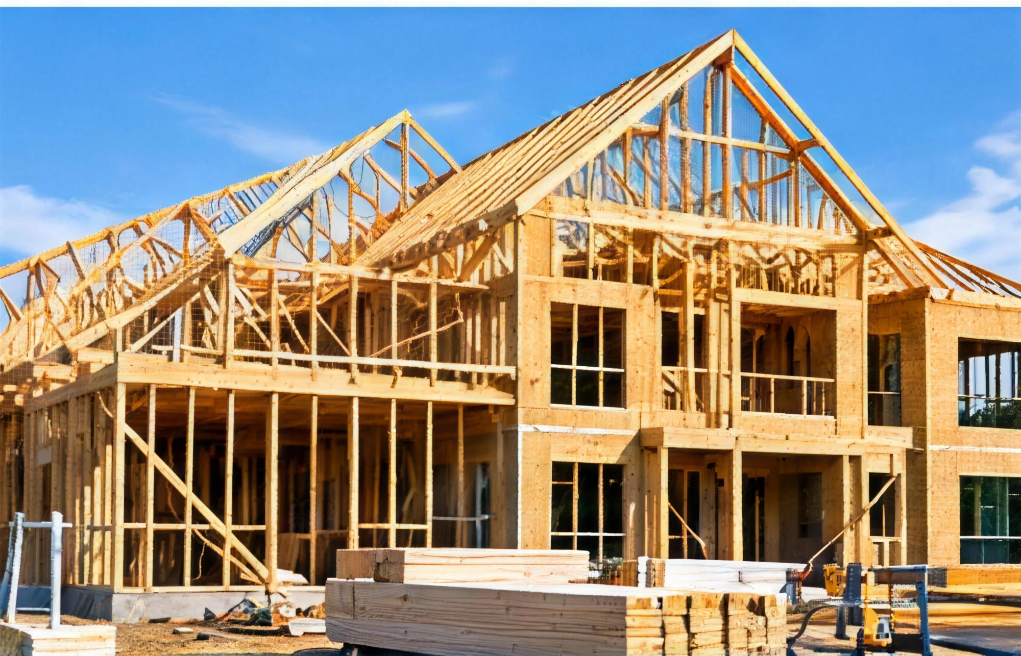 General contractor reviewing plans at a framed home under construction in Fort Smith, AR