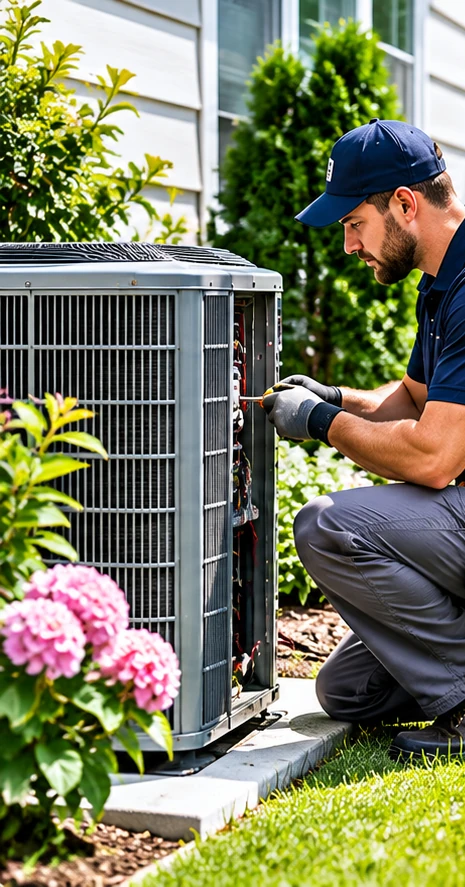 HVAC technician servicing a residential air conditioning unit in Birmingham, AL