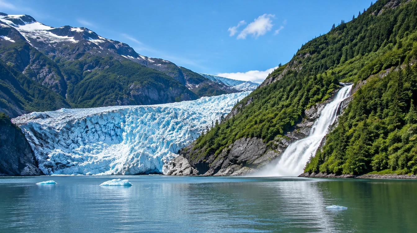 Mendenhall Glacier and Nugget Falls near Juneau, Alaska