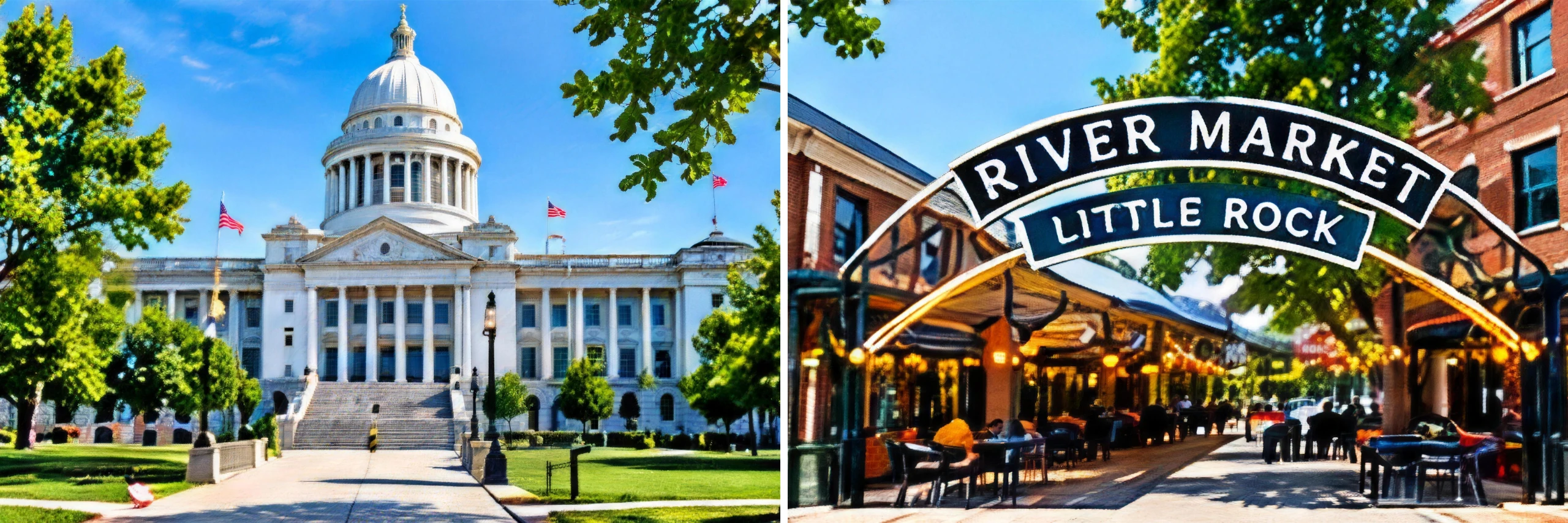 Little Rock, Arkansas collage with the Arkansas State Capitol and the River Market district