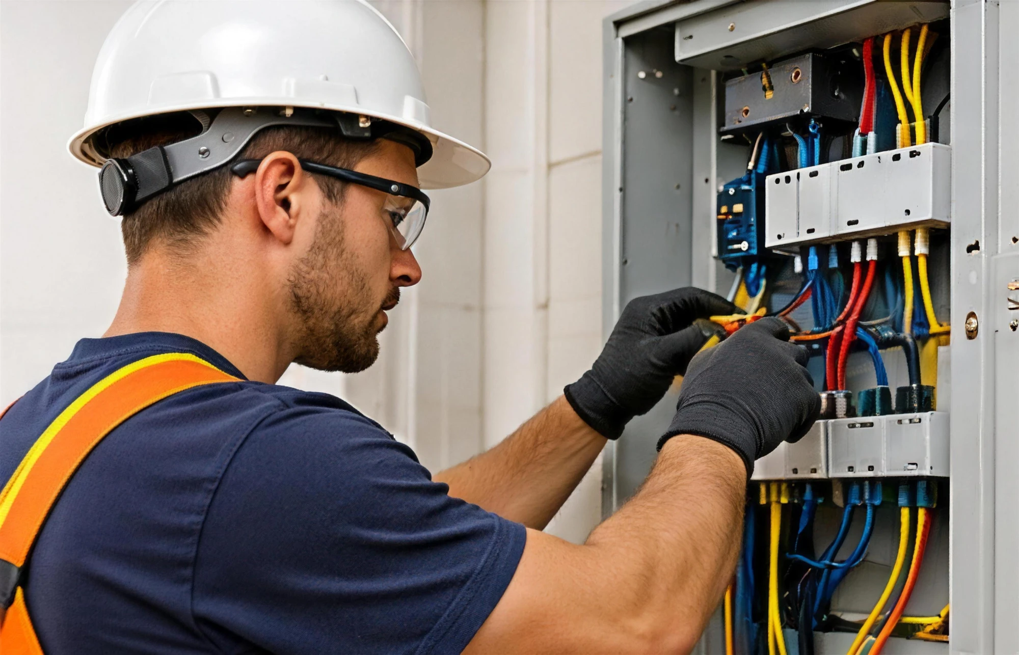 Electrician working in an electrical panel in Little Rock, AR