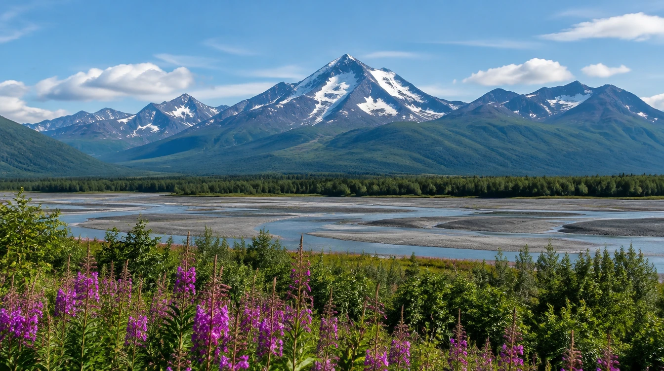 Pioneer Peak above the Knik River flats near Palmer, Alaska