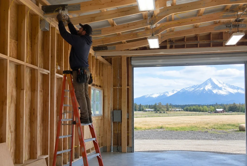 Electrician wiring a new shop building in Palmer, AK