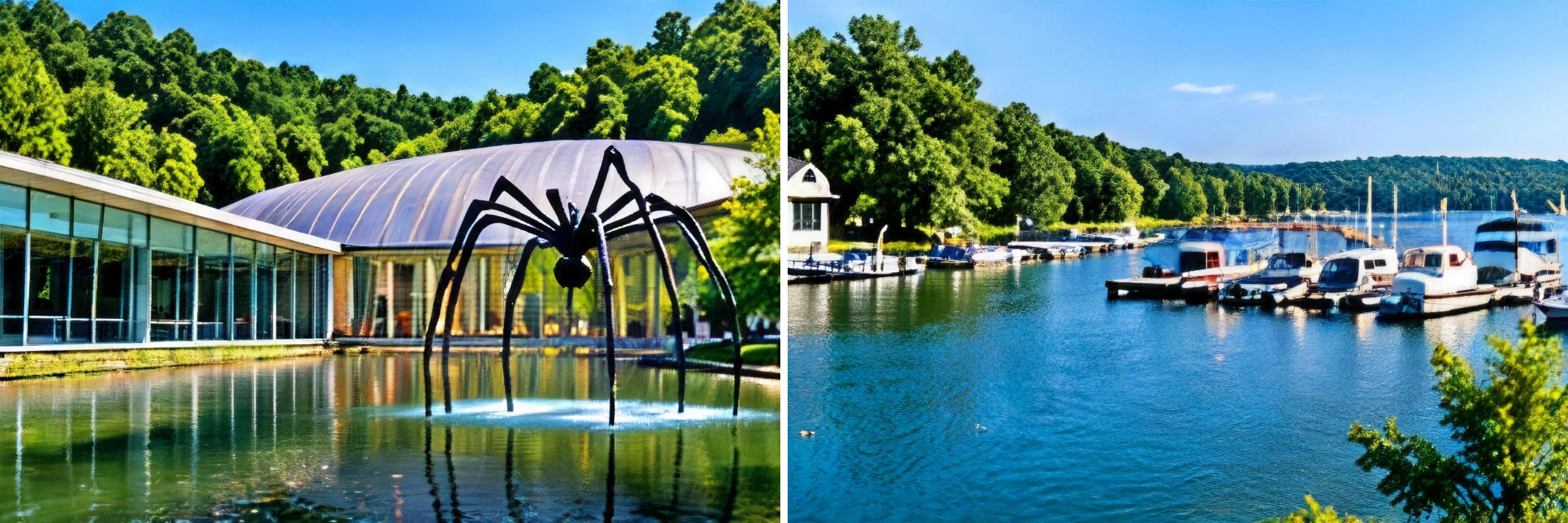 Rogers, Arkansas area collage with a Northwest Arkansas museum pond and a Beaver Lake marina