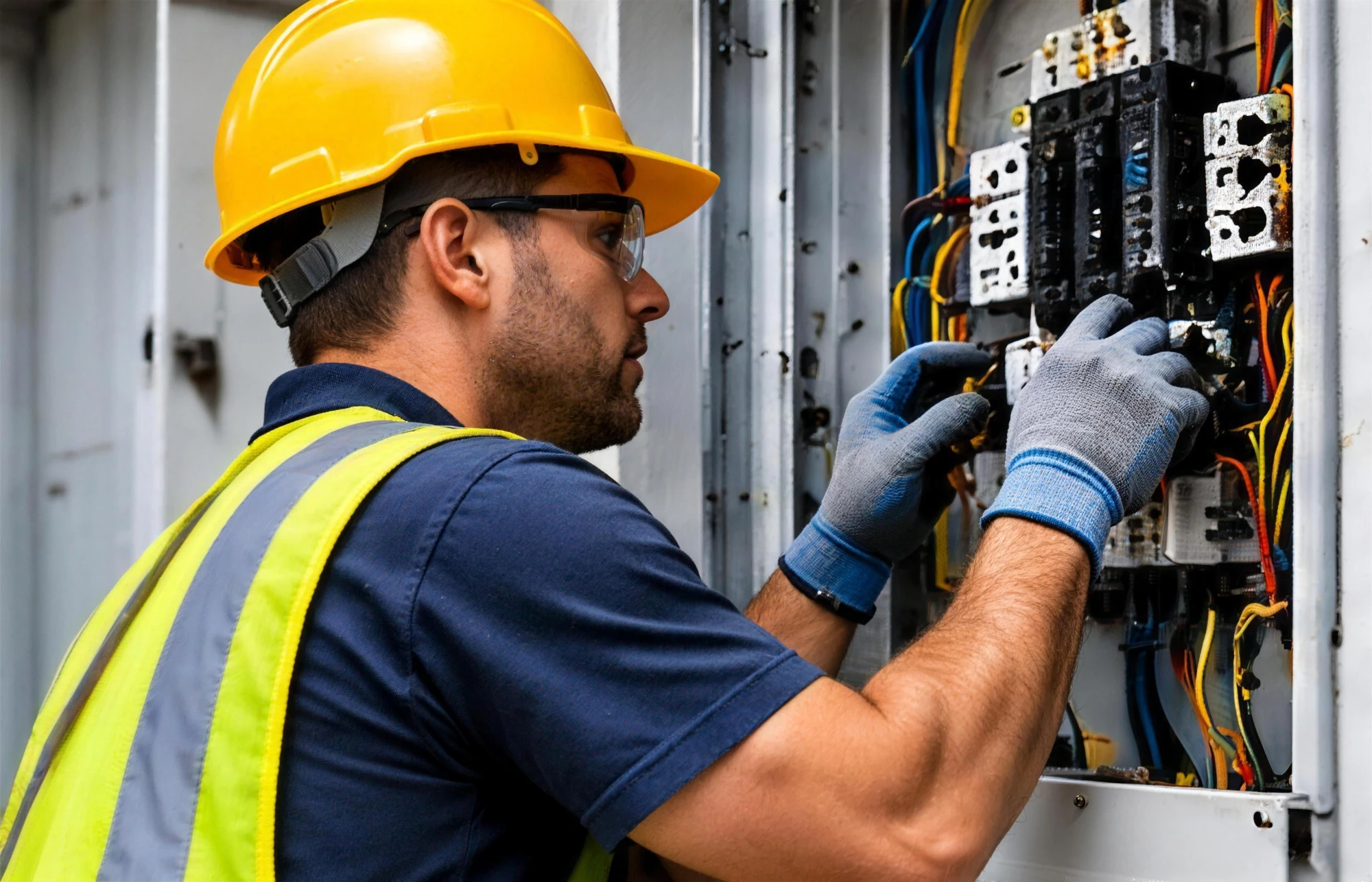 Electrician working in an electrical panel in Rogers, AR