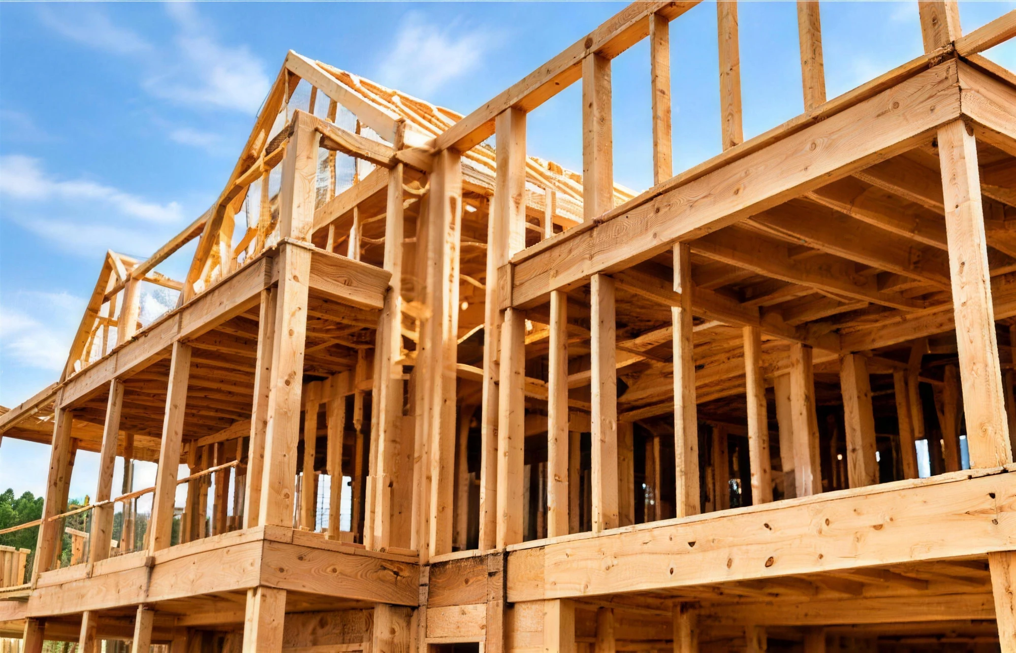 General contractor reviewing plans at a framed home under construction in Rogers, AR