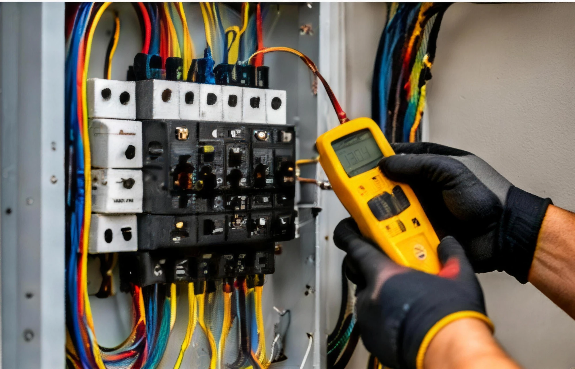 Electrician working in an electrical panel in Springdale, AR