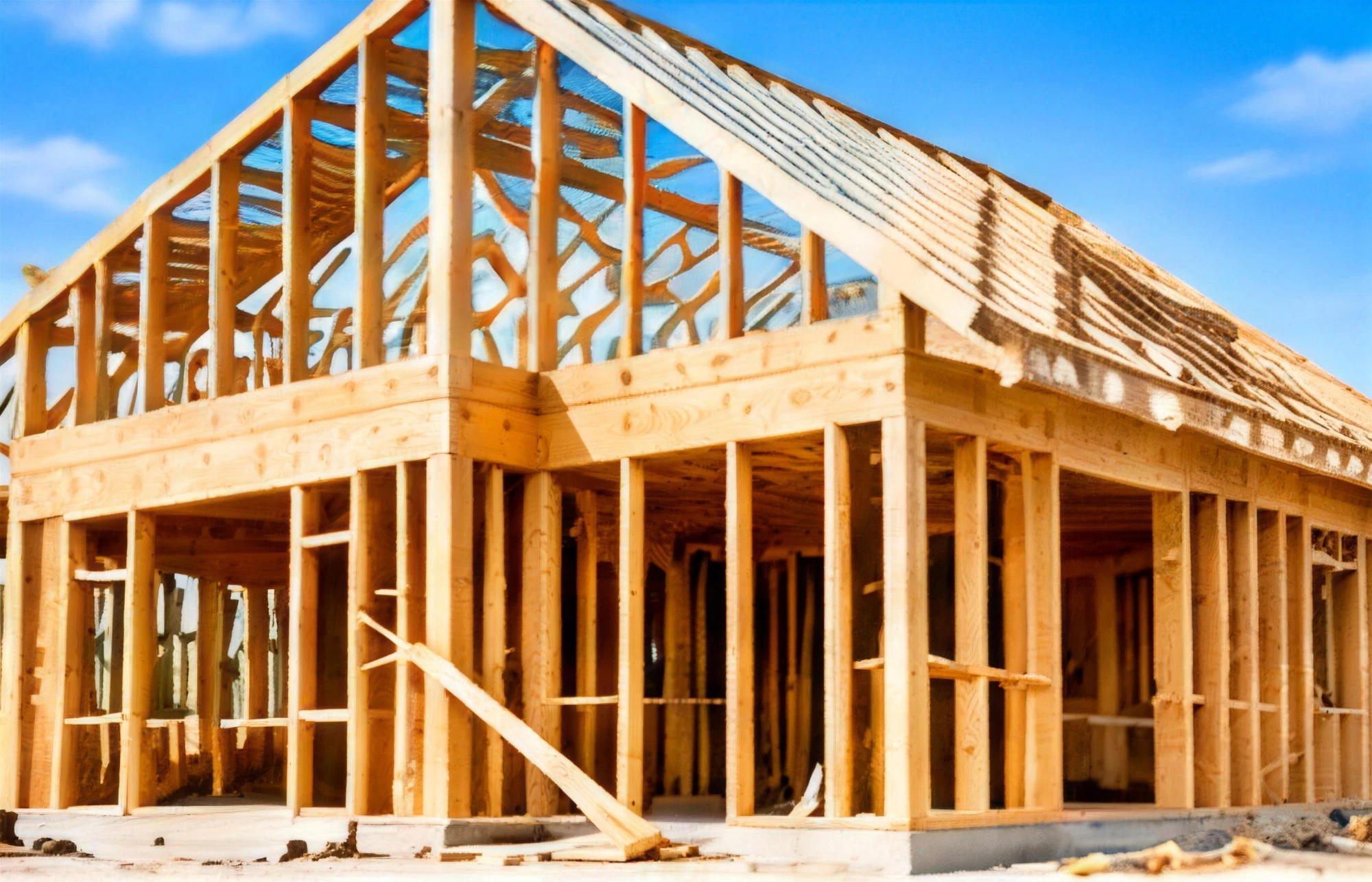 General contractor reviewing plans at a framed home under construction in Springdale, AR