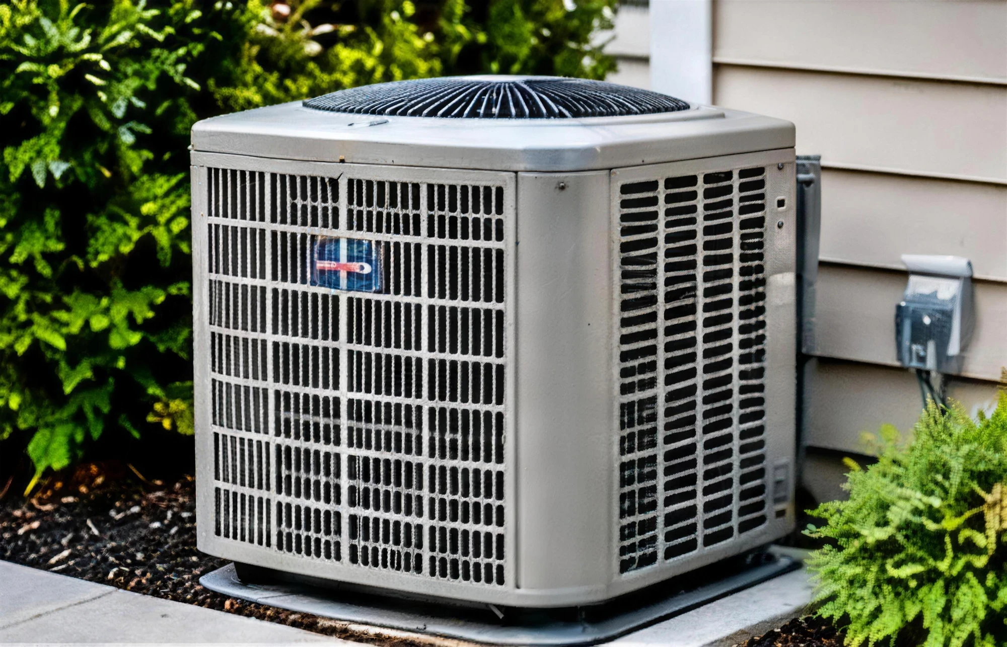 HVAC technician checking refrigerant gauges on an outdoor AC unit in Springdale, AR